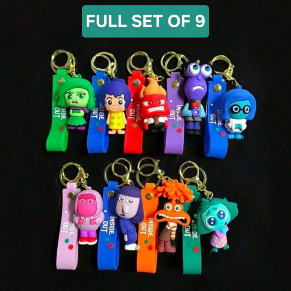 Complete Set Inside Out Keychains (9) Bag Charms, Zipper Pulls Disney Pixar NEW